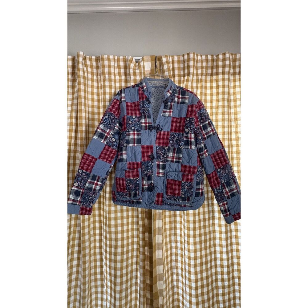 Vintage 100% cotton red white and blue patchwork jacket
